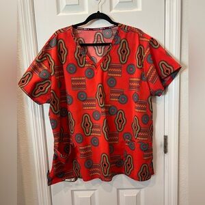 Vibrant scrub top with Geometric Design